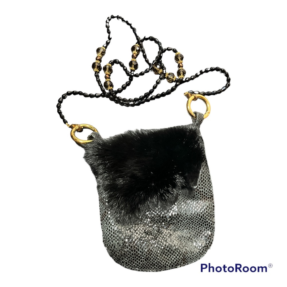 Kelly Kathleen | Small Leather and Mink Crossbody | Glass Beaded Strap